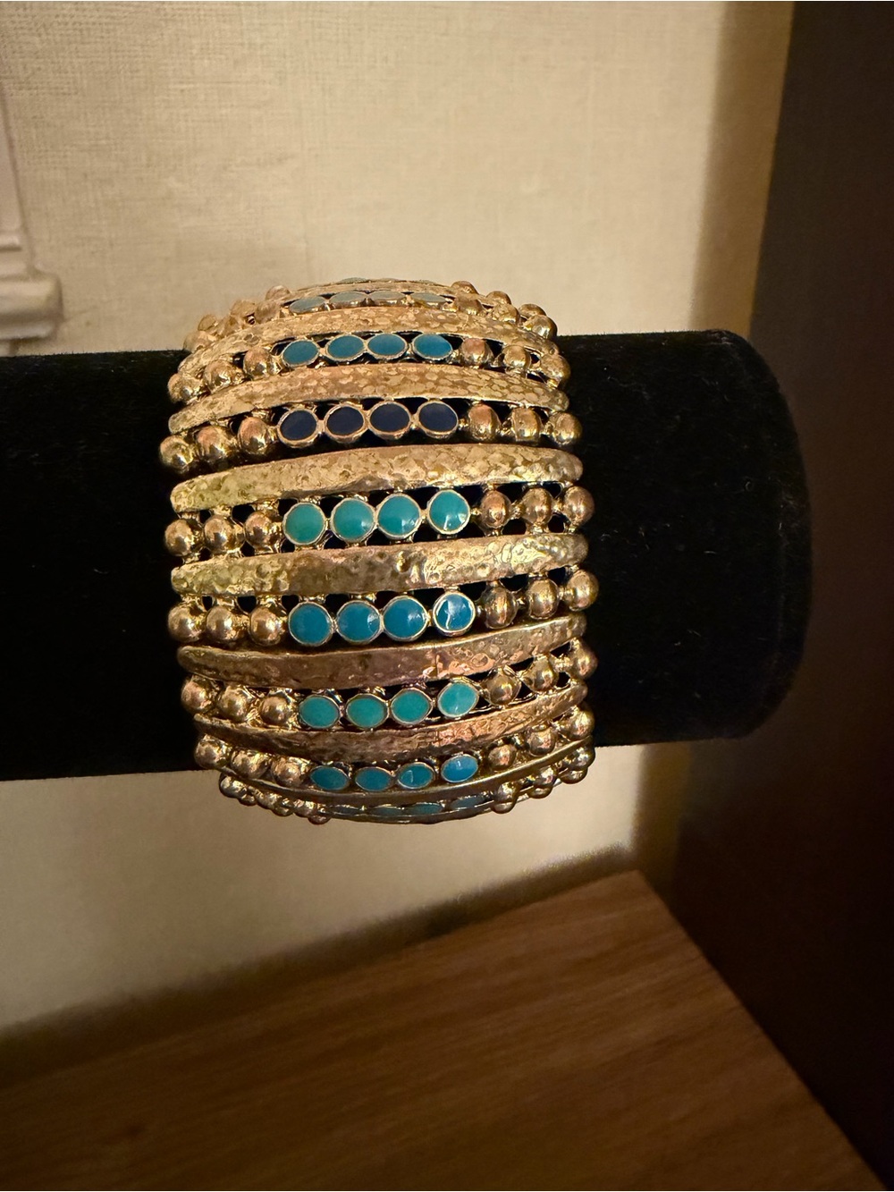 Gold-Tone Bracelet with Blue and Turquoise Inlay